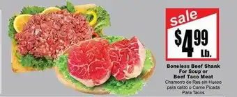Rancho Markets Boneless beef shank for soup or beef taco meat offer