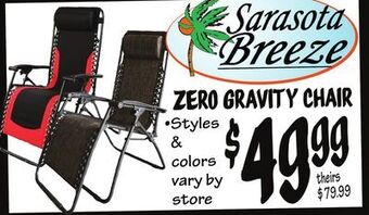 Ollie's Sarasota breeze zero gravity chair offer