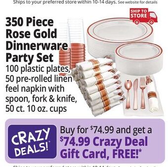 Ocean State Job Lot Prestee 350 piece dinnerware party set for 50 guests, rose gold offer