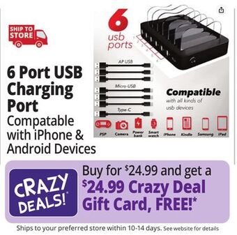 Ocean State Job Lot Poweroni 6-port usb charging dock offer