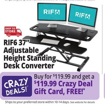 Ocean State Job Lot Rif6 37" adjustable height standing desk converter offer