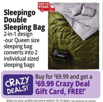 Ocean State Job Lot Sleepingo lightweight double sleeping bag offer