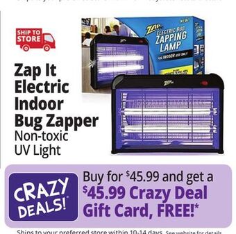 Ocean State Job Lot Zap it! electric indoor bug zapper with non-toxic attractant uv light and electric shock offer