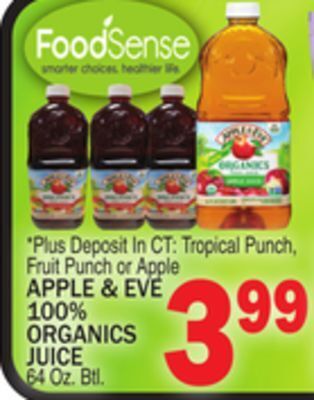 C Town Apple & eve 100% organics juice offer