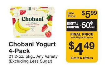 Fairway Store Market Chobani yogurt 4-pack offer