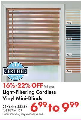 Boscov's Light-filtering cordless vinyl mini-blinds offer