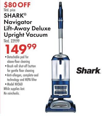 Boscov's Shark® navigator lift-away deluxe upright vacuum offer