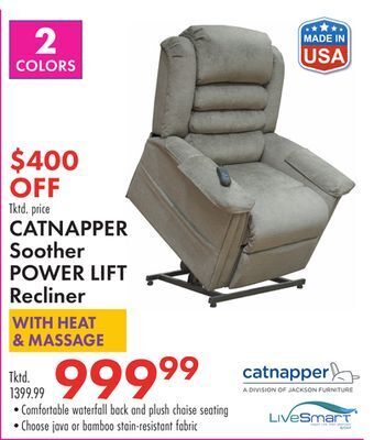 Boscov's Catnapper soother power lift recliner offer