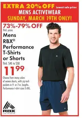 Boscov's Mens rbx® performance t-shirts or shorts offer