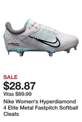 Dick's Sporting Goods Nike women's hyperdiamond 4 elite metal fastpitch softball cleats offer