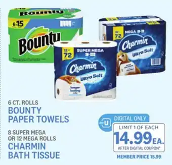 Kings Food Markets 6 ct. rolls bounty paper towels 8 super mega or 12 mega rolls charmin bath tissue offer