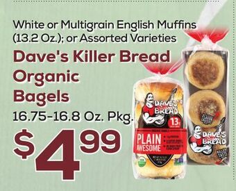 DeCicco & Sons Dave's killer bread organic bagels 16.75-16.8 oz. pkg offer