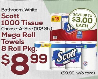 DeCicco & Sons Scott 1000 tissue choose-a-size (102 sh.) mega roll towels 8 roll pkg. offer