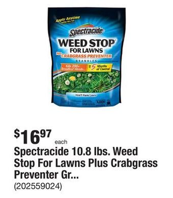 The Home Depot Spectracide 10.8 lbs. weed stop for lawns plus crabgrass preventer granules, up to 5 months of control offer