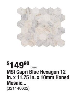 The Home Depot Msi capri blue hexagon 12 in. x 11.75 in. x 10mm honed mosaic marble floor and wall tile (9.8 sq. ft./case) offer