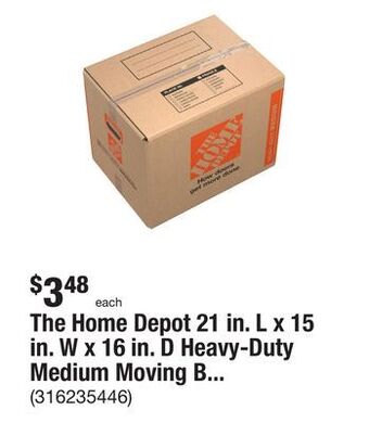 The Home Depot The home depot 21 in. l x 15 in. w x 16 in. d heavy-duty medium moving box with handles offer