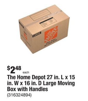 The Home Depot The home depot 27 in. l x 15 in. w x 16 in. d large moving box with handles offer