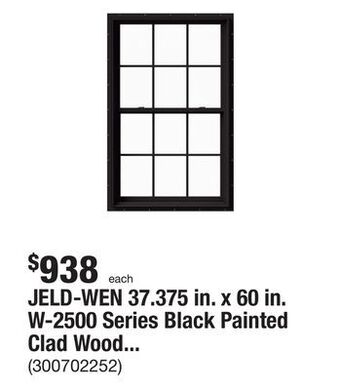 The Home Depot Jeld-wen 37.375 in. x 60 in. w-2500 series black painted clad wood double hung window w/ natural interior and screen offer