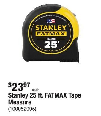 The Home Depot Stanley 25 ft. fatmax tape measure offer