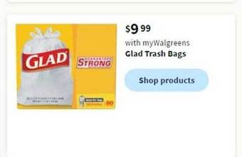 Walgreens Glad trash bags offer