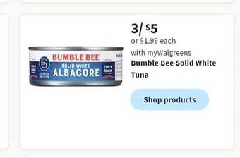 Walgreens Bumble bee solid white tuna offer