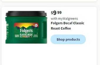 Walgreens Folgers decaf classic roast coffee offer