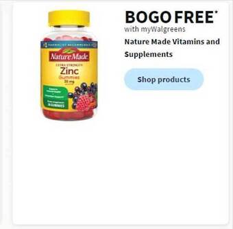 Walgreens Nature made vitamins and supplements offer