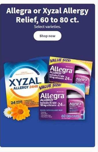 Walgreens Allegra or xyzal allergy relief offer