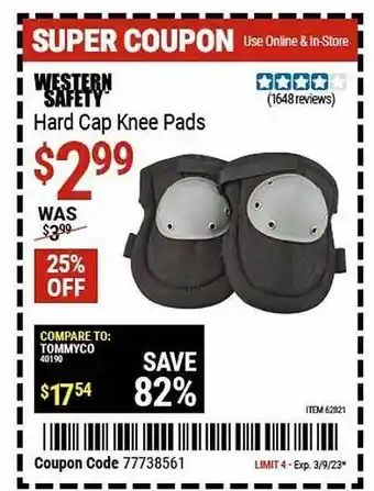 Harbor Freight Tools Western safety hard cap knee pads offer