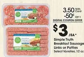 Gerbes Simple truth breakfast sausage links or patties offer