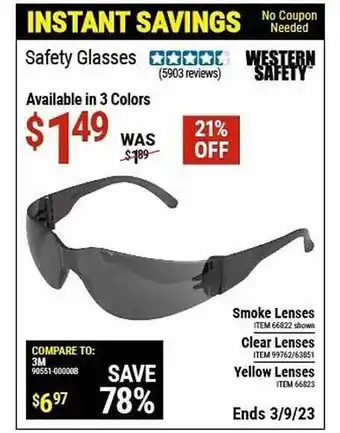Harbor Freight Tools Western safety safety glasses offer