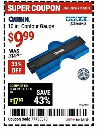 Harbor Freight Tools Quinn contour gauge offer