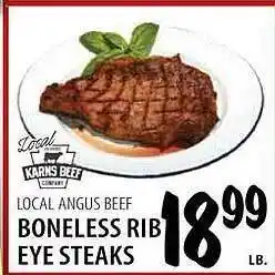 Karns Local angus beef boneless rib eye steaks offer