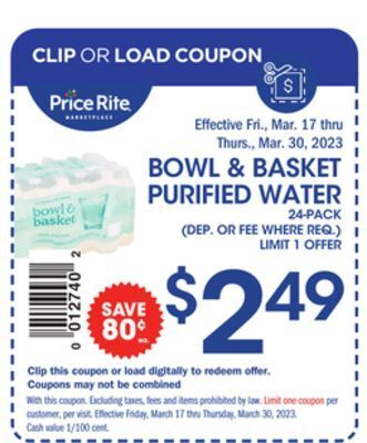 Price Rite Bowl & basket purified water offer