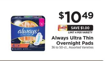 ShopRite Ultra thin overnight pads offer