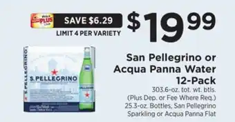 ShopRite San pellegrino or acqua panna water 12-pack offer