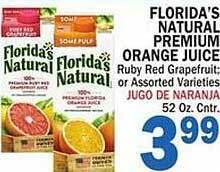 Bravo Supermarkets Florida's natural premium orange juice offer