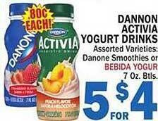 Bravo Supermarkets Dannon activia yogurt drinks offer