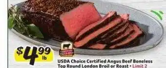 Winn Dixie Usda choice certified angus beef boneless top round london broil or roast offer