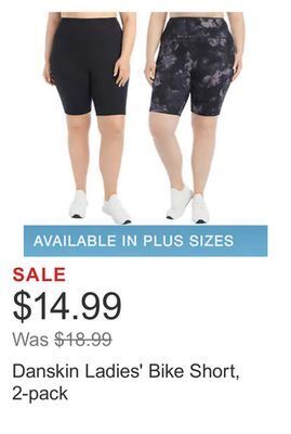 Costco Danskin ladies' bike short, 2-pack offer