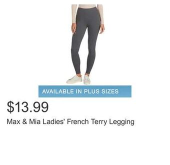 Costco Max & mia ladies' french terry legging offer