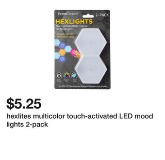 Five Below Hexlites multicolor touch-activated led mood lights 2-pack offer