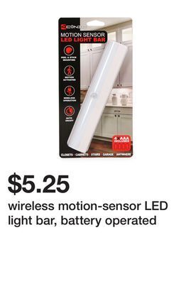Five Below Wireless motion-sensor led light bar, battery operated offer