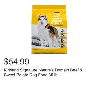 Costco Kirkland signature nature's domain beef & sweet potato dog food 35 lb. offer