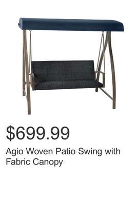 Costco Agio woven patio swing with fabric canopy offer
