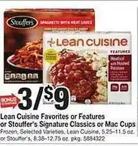 Giant Food Lean cuisine favorites or features or stouffer's signature classics or mac cups offer