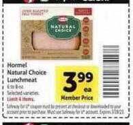 Safeway Hormel natural choice lunchmeat offer