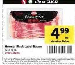 Safeway Hormel black label bacon offer