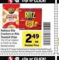 Safeway Nabisco ritz crackers or toasted chips offer