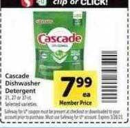 Safeway Cascade dishwasher detergent offer